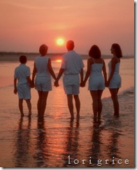 Stone family beach sunset